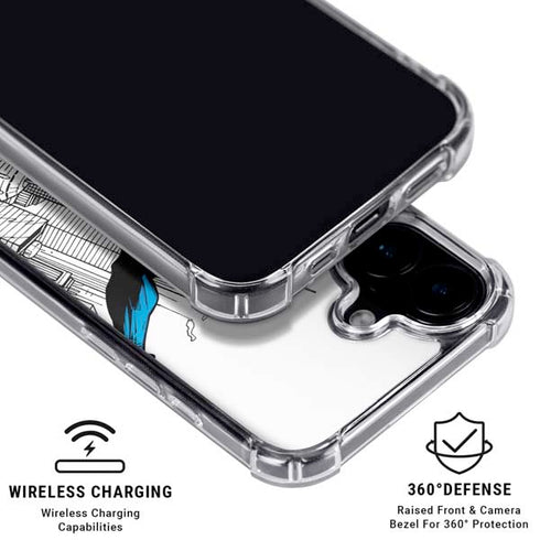 DC Comics Superman Flying Over City Pose iPhone 16 Plus Clear Case